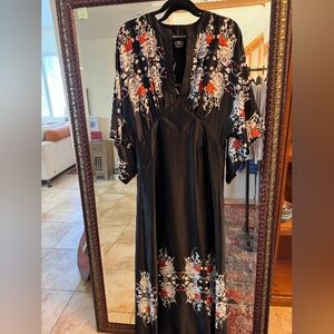 Elegant Black Floral Women's DressThomas Wilde Asian Style silk Luxury  gorgeous